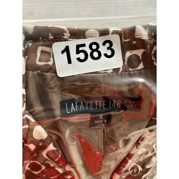 Lafayette 148 Blazer Women's Size 4 Brown Ivory Jacket 3/4 Sleeve Button Cotton - Picture 11 of 11